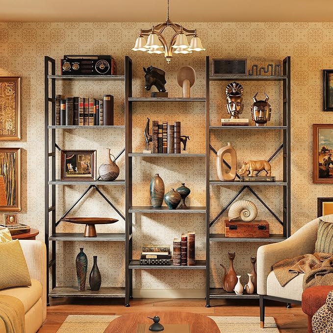 SUPERJARE Triple 5 Tier Bookshelf, Bookcase - Image 8