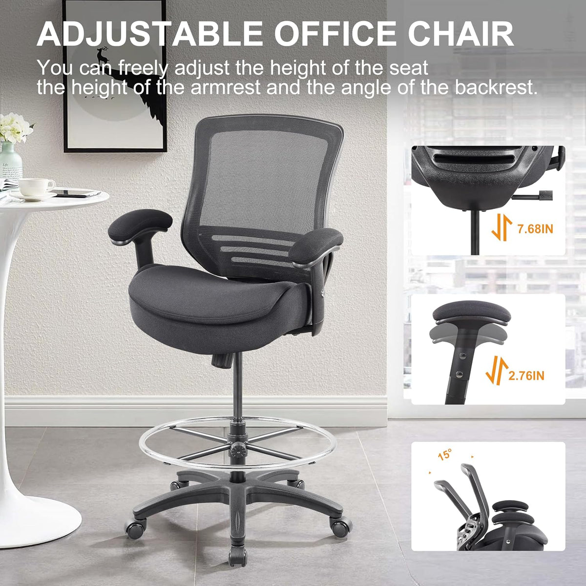 400lbs Office Drafting Chair Wide Dual Seat Cushion for High Standing Desk wi...