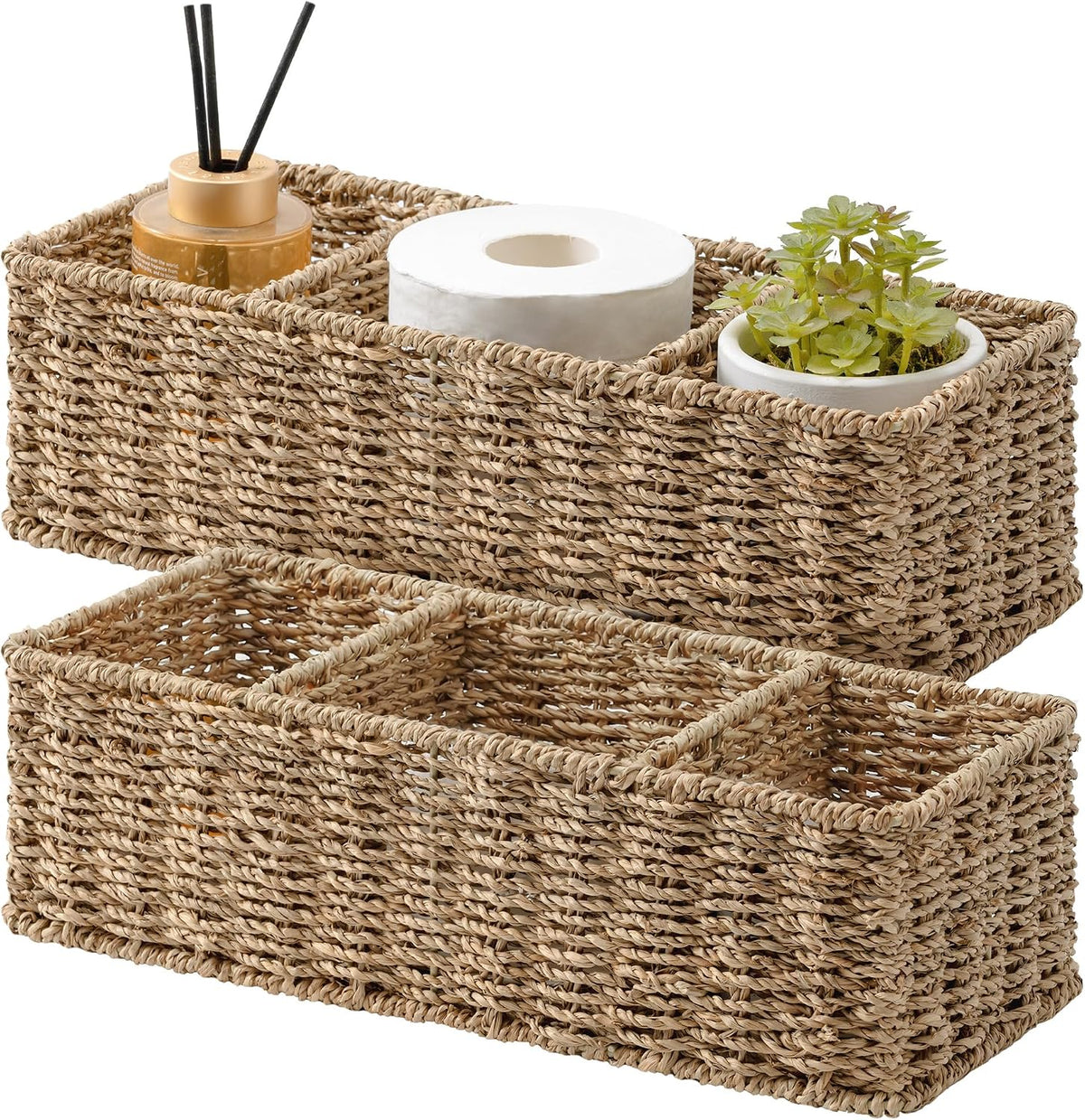 StorageWorks Wicker Toilet Basket Tank Topper, Seagrass Storage Baskets