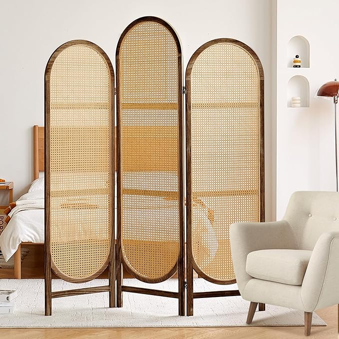 Asnefeli Wood Room Divider 3 Panels, Folding Rattan Room Divider Wall, Unique - Image 8