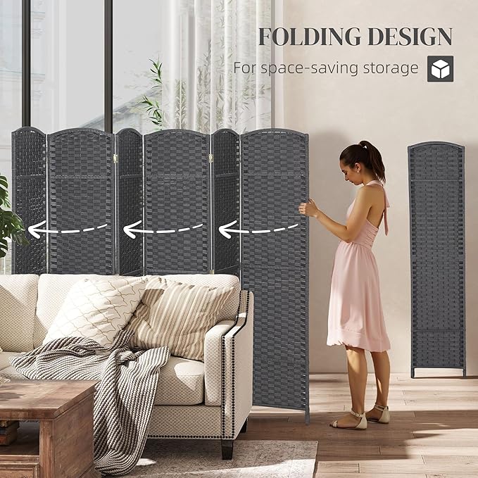 HOMCOM Room Divider, 6 Panel Folding Privacy Screen, 5.6' Tall Freestanding - Image 4