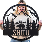 Wilderness Bear Cabin Name Sign | Mountain & Rustic Metal Bear | Personalized by LakeshoreMetalDecor
