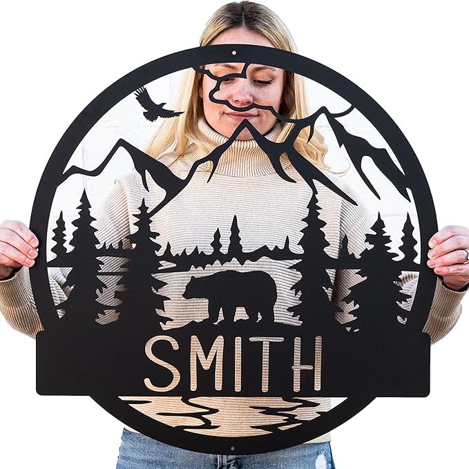 Wilderness Bear Cabin Name Sign | Mountain & Rustic Metal Bear | Personalized by LakeshoreMetalDecor