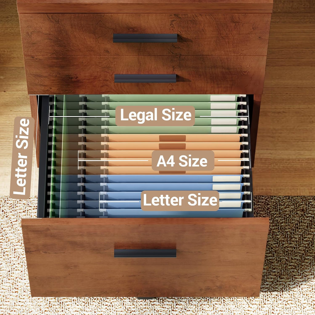 devaise 3 drawer file cabinet, wood under desk showing dimensions