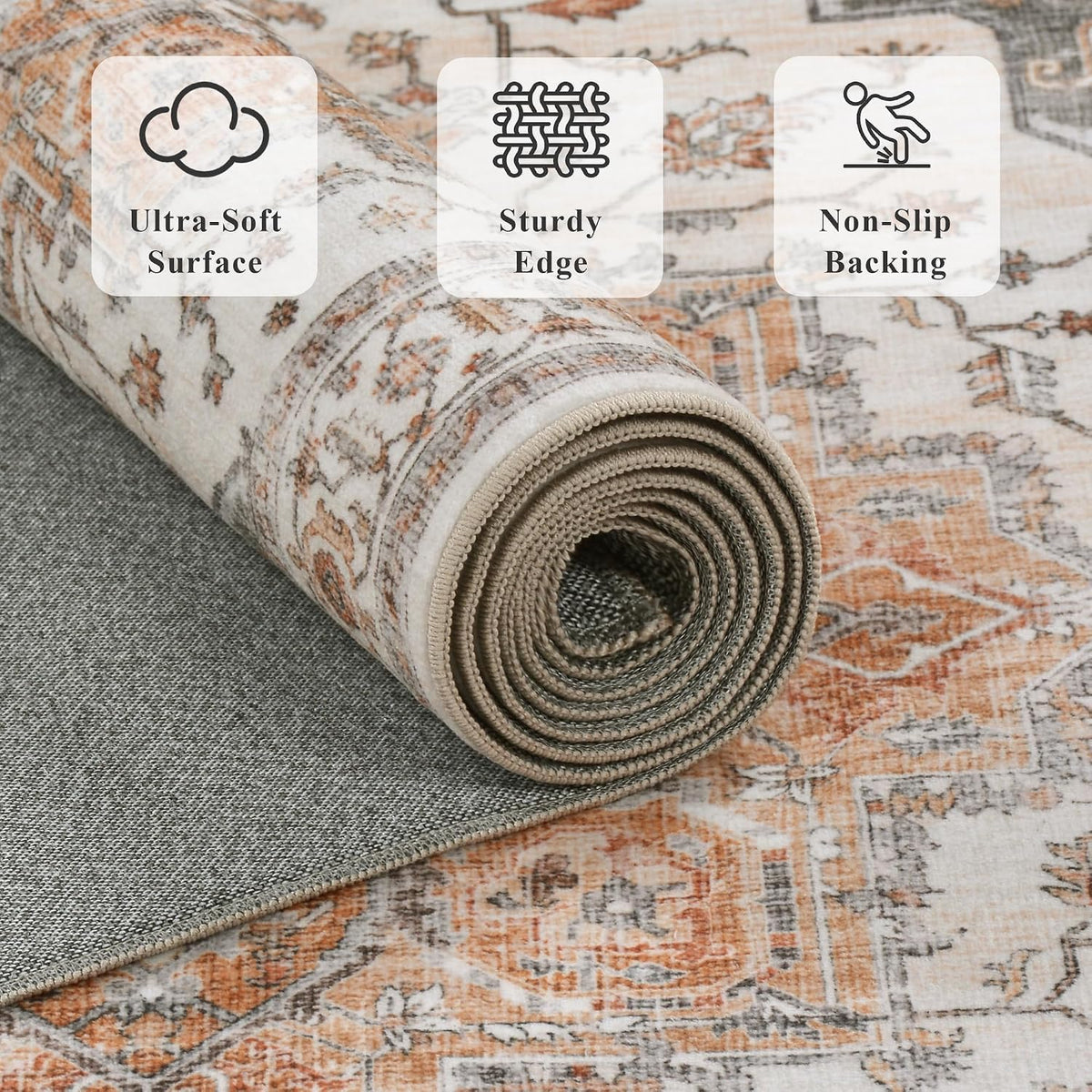 3x10 Vintage Runner Rug Low Pile Non-Slip Washable Kitchen Rug