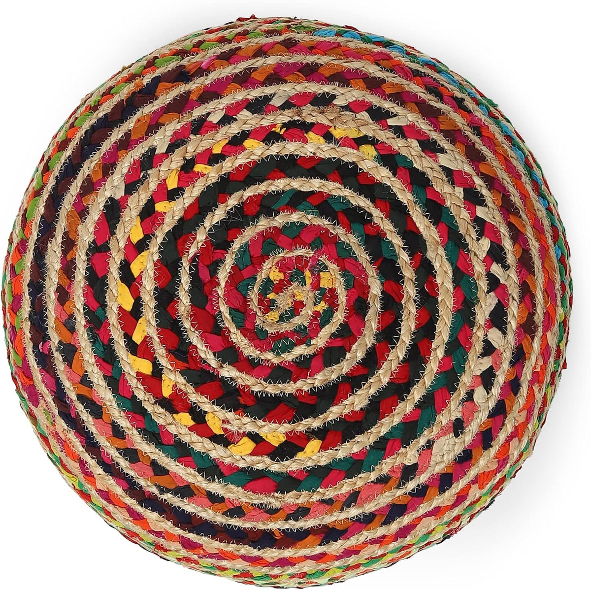 · REDEARTH · Jute Braided Pouf - Circular Boho Foot Stool - Multi, Set of 2