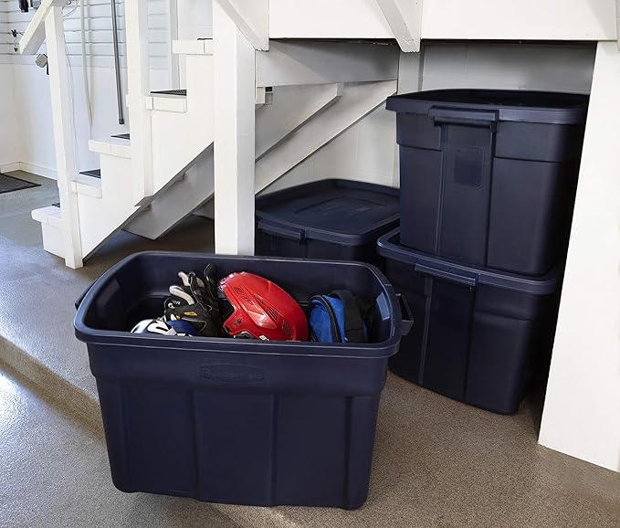 Rubbermaid Roughneck Tote 25 Gal, 4 Pack, Made in USA, Dark Indigo Metallic - Image 3