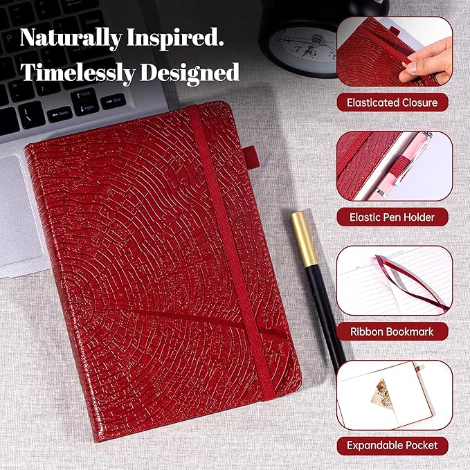 CAGIE Lined Journal for Women Men, Tree Growth Ring Leather Bound Journal - Image 2
