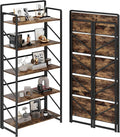 JSB Folding Bookshelf, Industrial Storage Shelves, No Assembly Vintage Wood by HomeFurniture