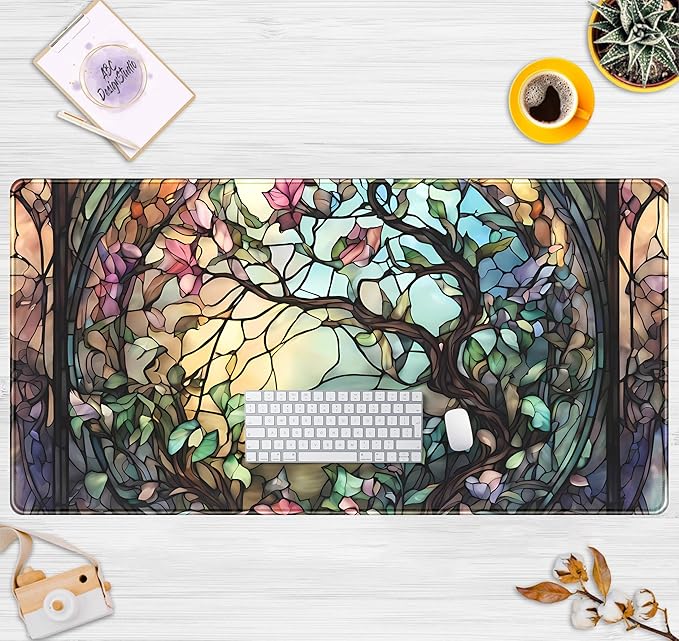 Stained Glass Tree Desk Mat Cartoon Tree Gaming Mouse Pad Large XXL Extended - Image 2