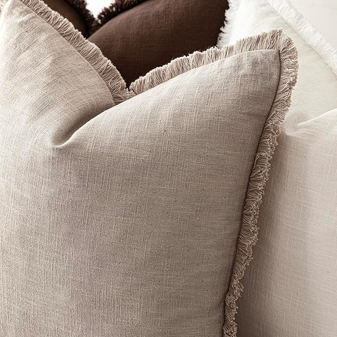 Foindtower Set of 2 Decorative Linen Fringe Throw Pillow Covers Farmhouse - Image 5