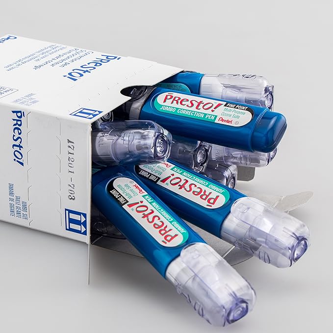 Pentel Presto! Jumbo Correction Pen, Fine Point, Metal Tip, Box of 12 - Image 2