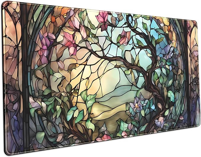 Stained Glass Tree Desk Mat Cartoon Tree Gaming Mouse Pad Large XXL Extended by LuckyCow