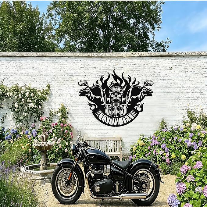 Custom Motorcycle Skull Metal Sign Personalized Biker Name Sign Custom Garage - Image 5