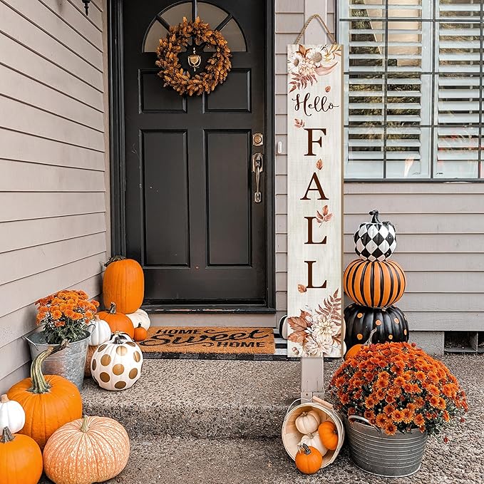 Hello Fall Porch Sign 47" Thanksgiving Day Wooden Door Sign Large Autumn - Image 5