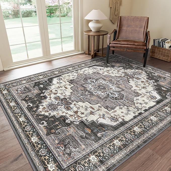 GENIMO 8x10 Area Rugs for Living Room, Machine Washable Non Slip Vintage Rugs by GENIMO