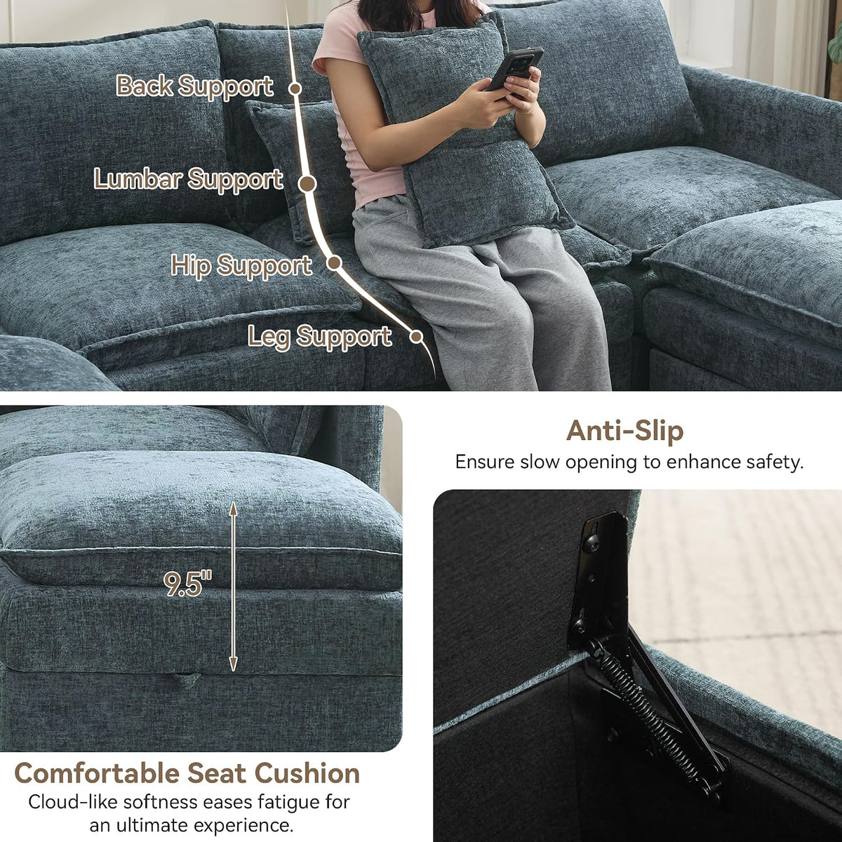 27" Large Square Ottoman with Storage, Modern Upholstered Footrest with ...
