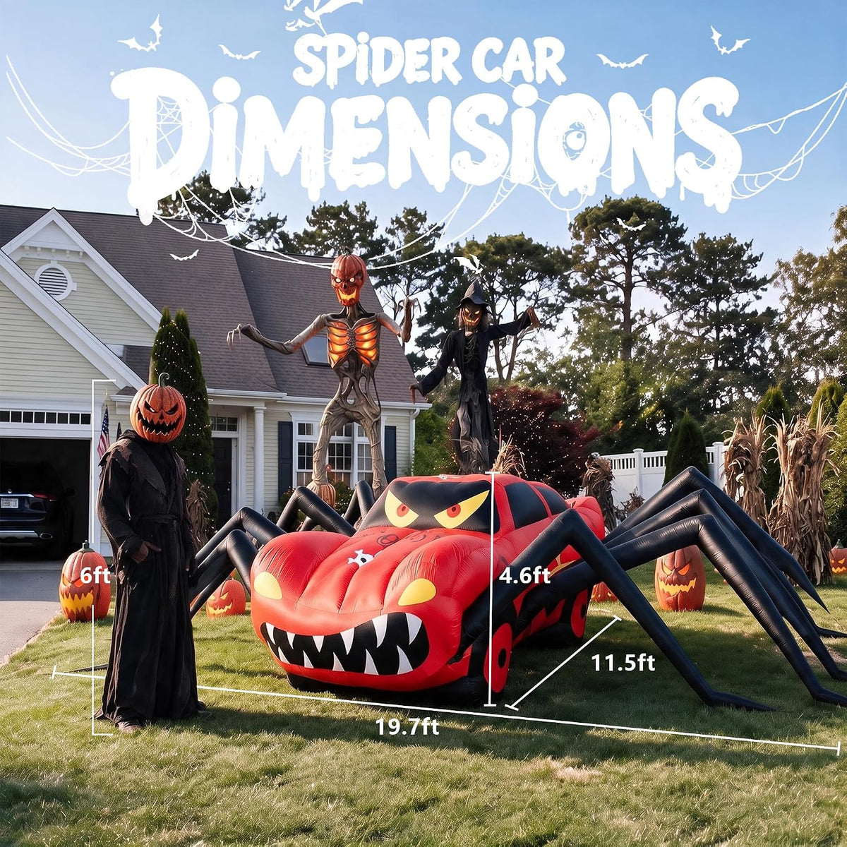 19.7 FT Giant Halloween Inflatables Spider Car Outdoor Decorations