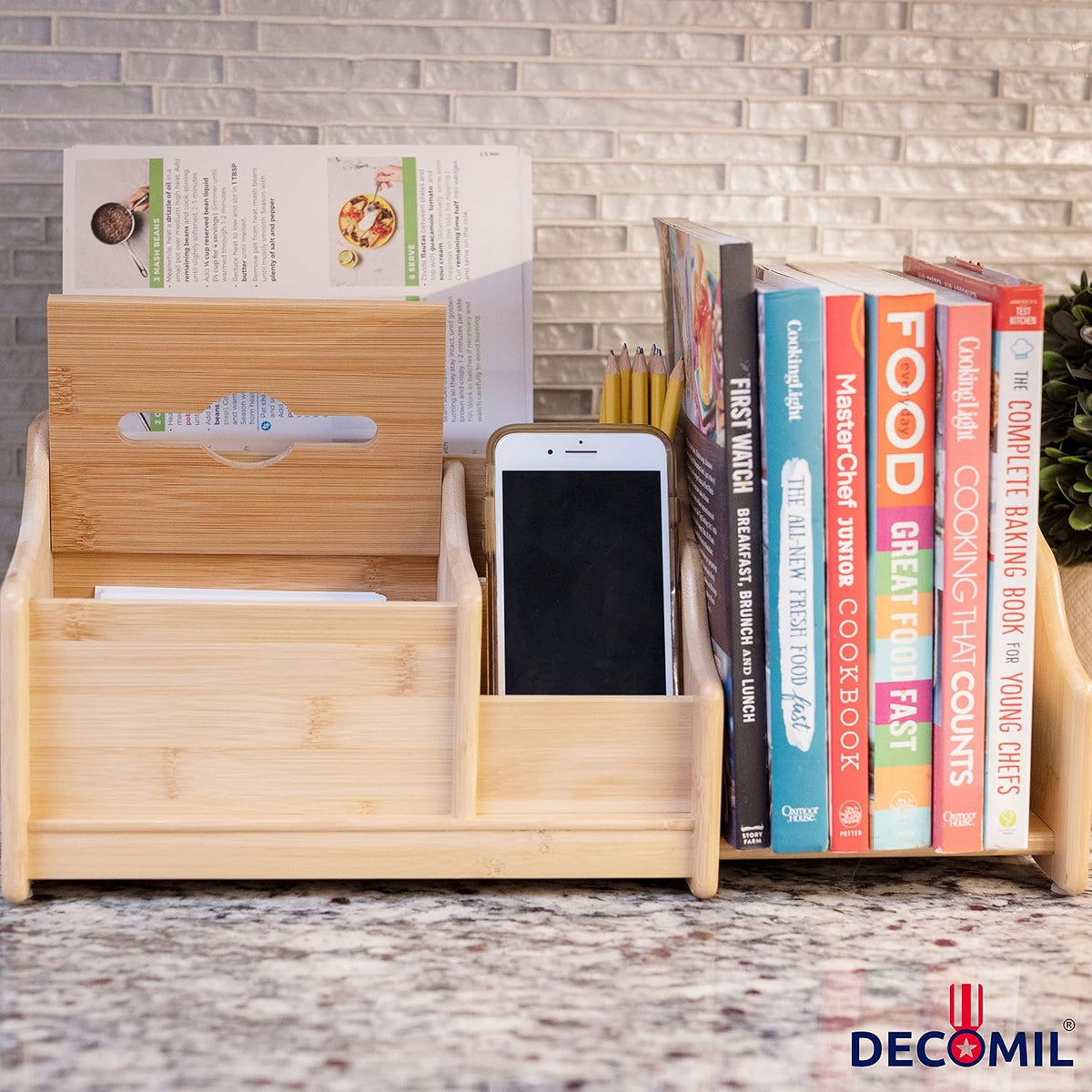 DECOMIL Bamboo Desk Organizer, Wood Desktop Shelf, Perfect Office Decor for O...