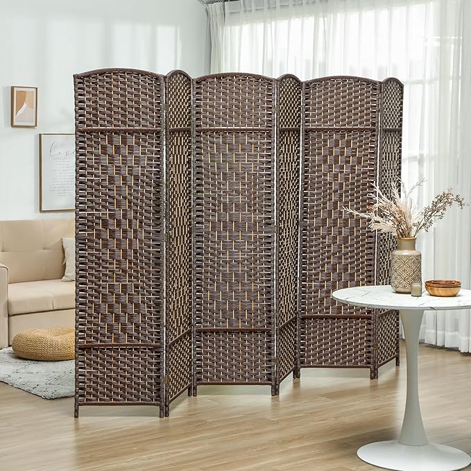 HOMCOM 6 Panel Room Divider, Hand-Woven Freestanding Wall Partition - Image 2