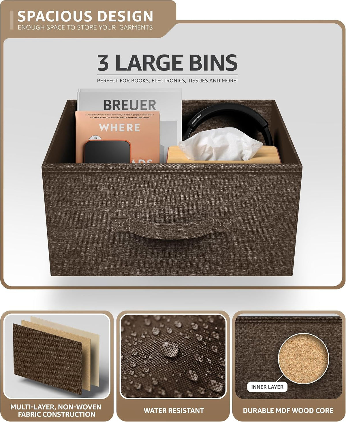 Sorbus Nightstand for Bedroom (3 Drawer, Brown)