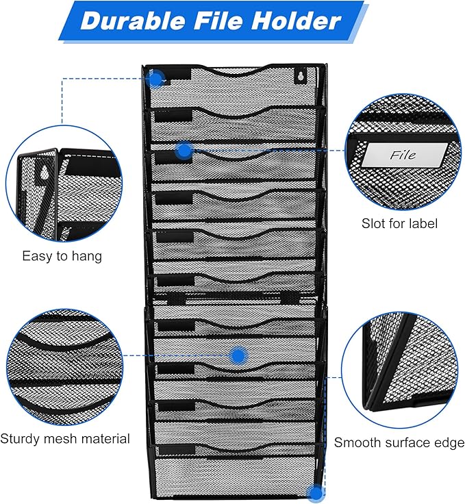 Solinxe Wall File Holder, 10 Pockets Hanging File Folder, Paper Organizer - Image 4