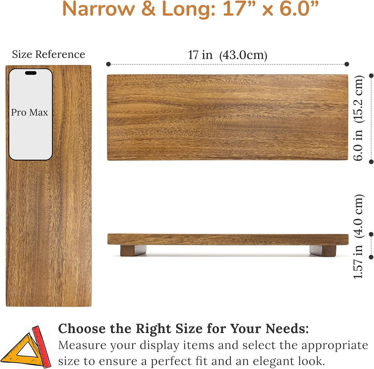 Narrow 17" Acacia Wood Riser Pedestal Stand for Kitchen Counter