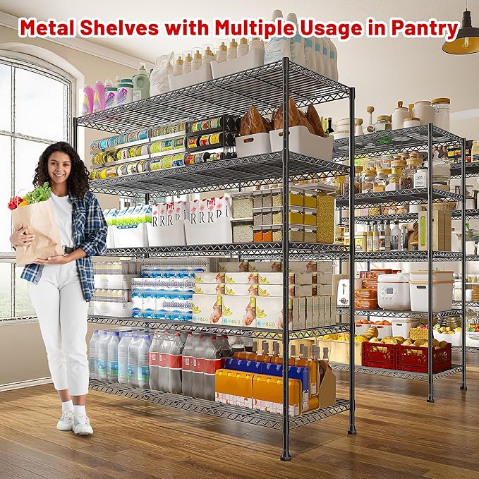 REIBII 45.8''W Steel Wire Shelving Unit, 5 Tier Adjustable Metal Storage Shelves - Image 2