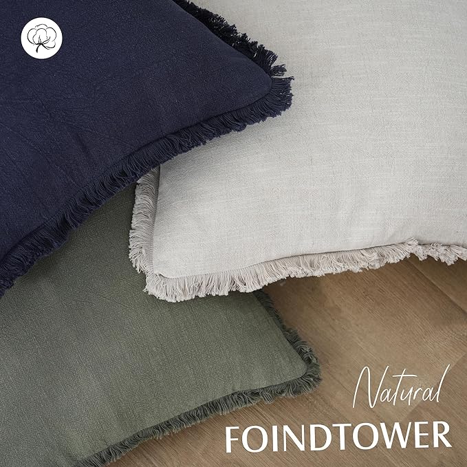 Foindtower Set of 2 Decorative Linen Fringe Throw Pillow Covers Cozy Boho - Image 4