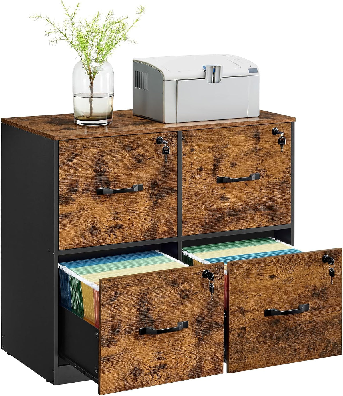 vasagle 4-drawer lateral file cabinet, compact, locking, printer, main product view