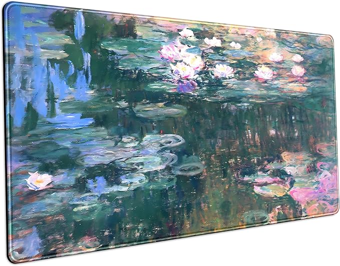 Abstract Oil Painting Mousepad Retro Water Lilies Desk Mat, XXL Large Extended by LuckyCow