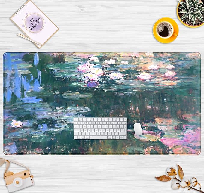 Abstract Oil Painting Mousepad Retro Water Lilies Desk Mat, XXL Large Extended - Image 2