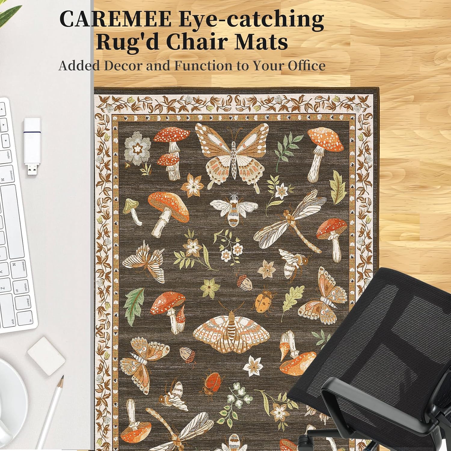 Office Chair Mat for Hardwood Floor,Mushroom 48"x60" Computer Chair Mat for Rolling Chairs Carpet,Under Desk Non Slip Gaming Rug,Low-Pile Rubber Backing Large Protector Mat (Brown)