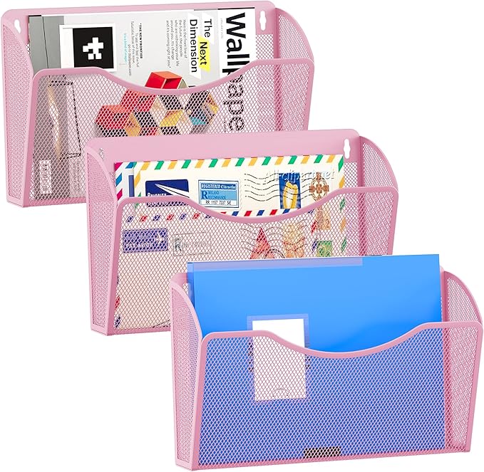 EasyPAG 3 Single Pocket Wall File Organizer, Mesh Hanging File Folder Organizer by EasyPAG