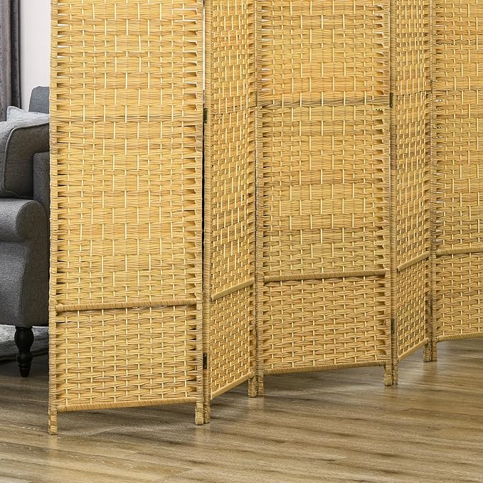 HOMCOM 6 Panel Room Divider, Hand-Woven Freestanding Wall Partition - Image 9