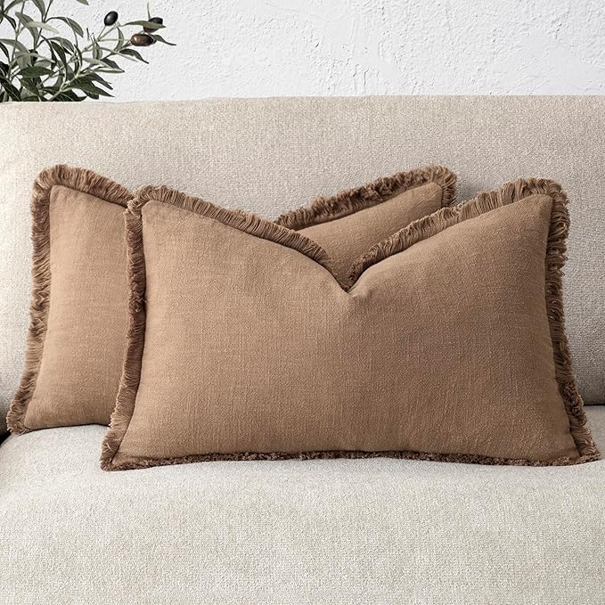 Foindtower Set of 2 Decorative Linen Fringe Lumbar Throw Pillow Covers Boho by Foindtower