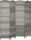HOMCOM 4 Panel Room Divider, Hand-Woven Freestanding Wood Partition by HOMCOM