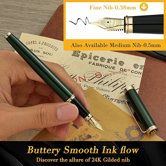 BEILUNER Racing Green Fountain Pen, Stunning Luxury Pens - Image 4