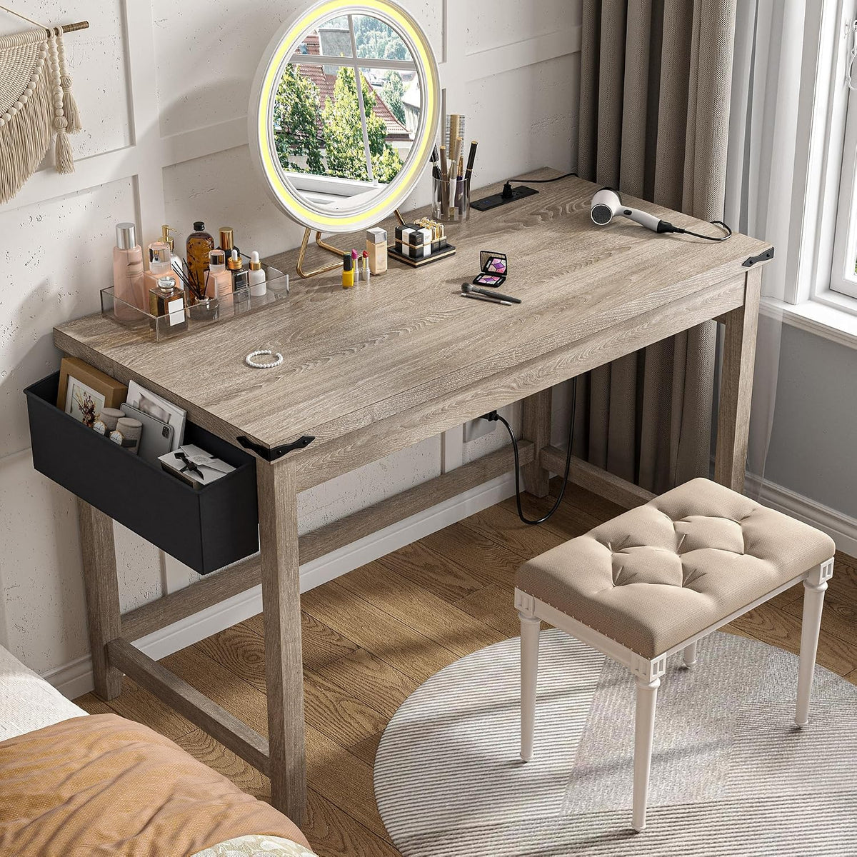 EnHomee 40" Writing Desk with Storage Bag & Power Outlet for Small S...