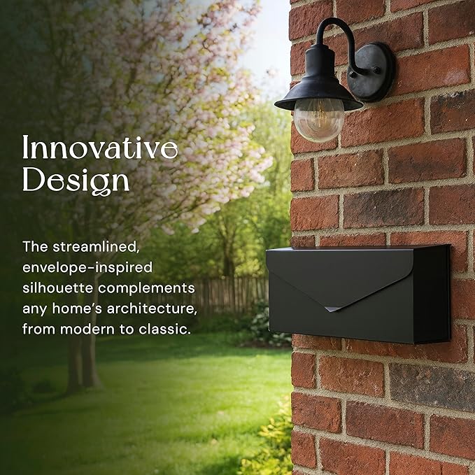 NACH Black Envelope Wall Mount Mailbox, Rust Resistant Metal Mailbox, Mailboxes - Image 3