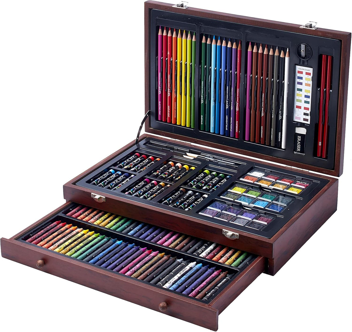 art set with colored pencils, crayons, pastels, watercolors, main product view