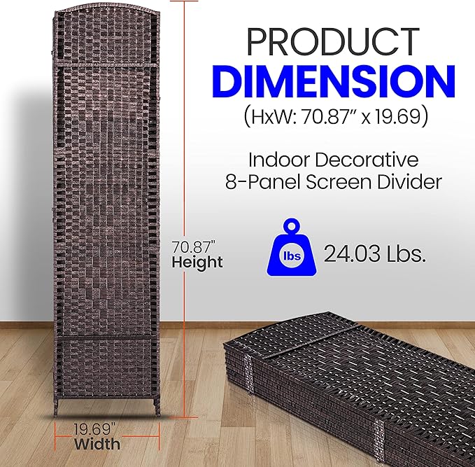 8 Panel Folding Privacy Screen 12ft Wide, 6ft Tall Partition Room Divider - Image 2