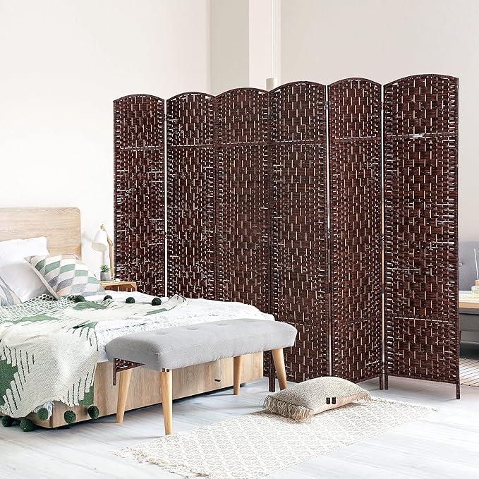 HOMCOM Room Divider, 6 Panel Folding Privacy Screen, 6FT Tall Portable Wicker - Image 2