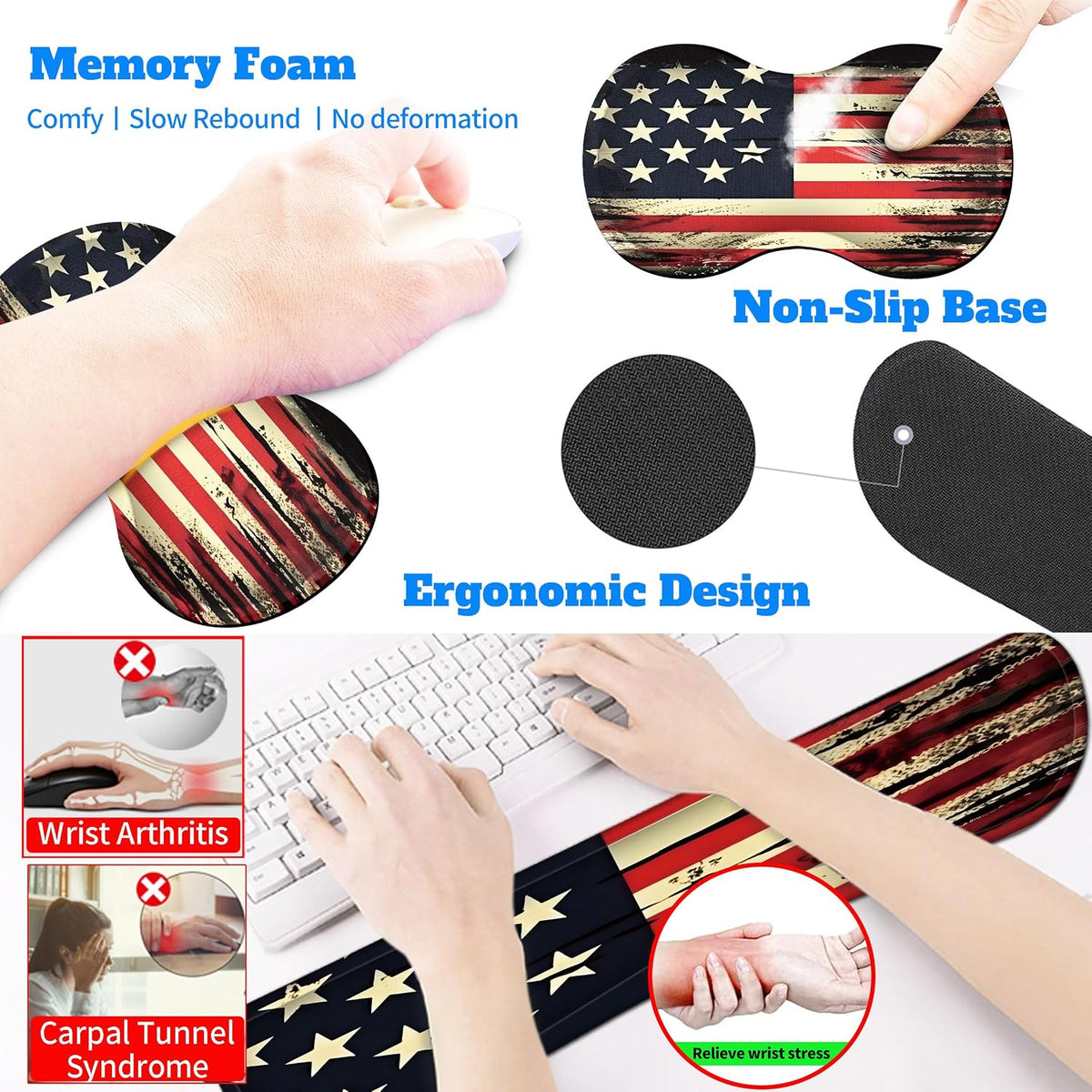 4-Piece Extended Large Mouse Pad Set for Women Men with Retro Flag Design Inc...