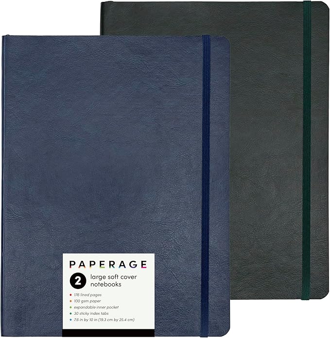 PAPERAGE 2-Pack Softcover Lined Journal Notebook, 176 Pages, Large B5 College by PAPERAGE