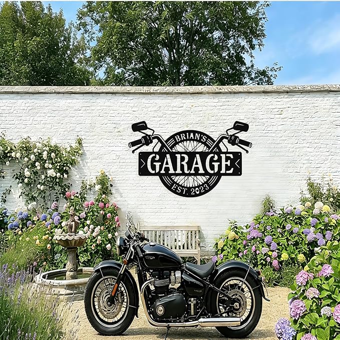 Custom Motorcycle Wheel Metal Signs Personalized Biker Name Sign Custom Garage - Image 9
