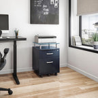 2‑Drawer Rolling File Cabinet with Lock, Glass Top,Fits Under‑Desk,Graphite | Rolling 2‑drawer file cabinet with lock, glass top, storage shelf, smooth wheels, under‑desk design work as a printer stand