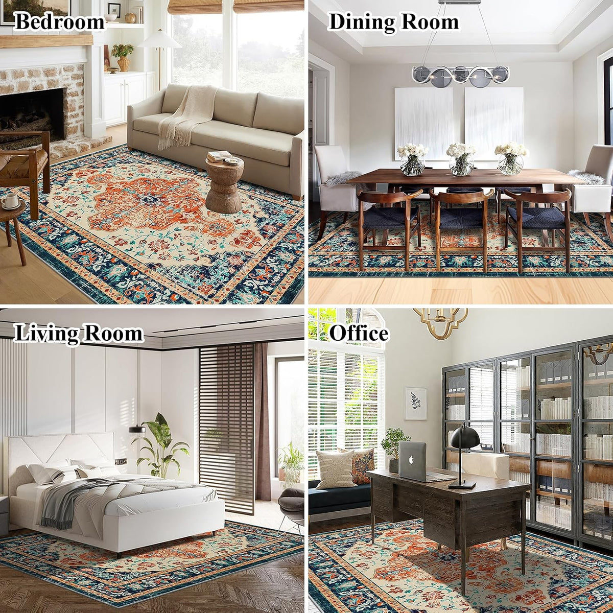 U'Artlines Boho Vintage Area Rug 6x9 Machine Washable Carpet,Orange/Multi