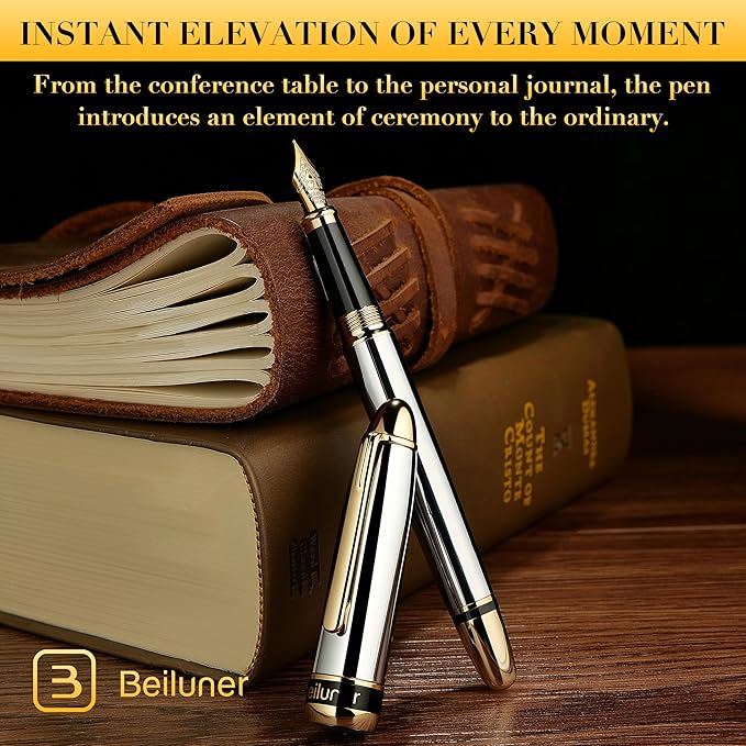 BEILUNER 315 Silver Chrome Fountain Pen, Stunning Luxury Pens - Image 3