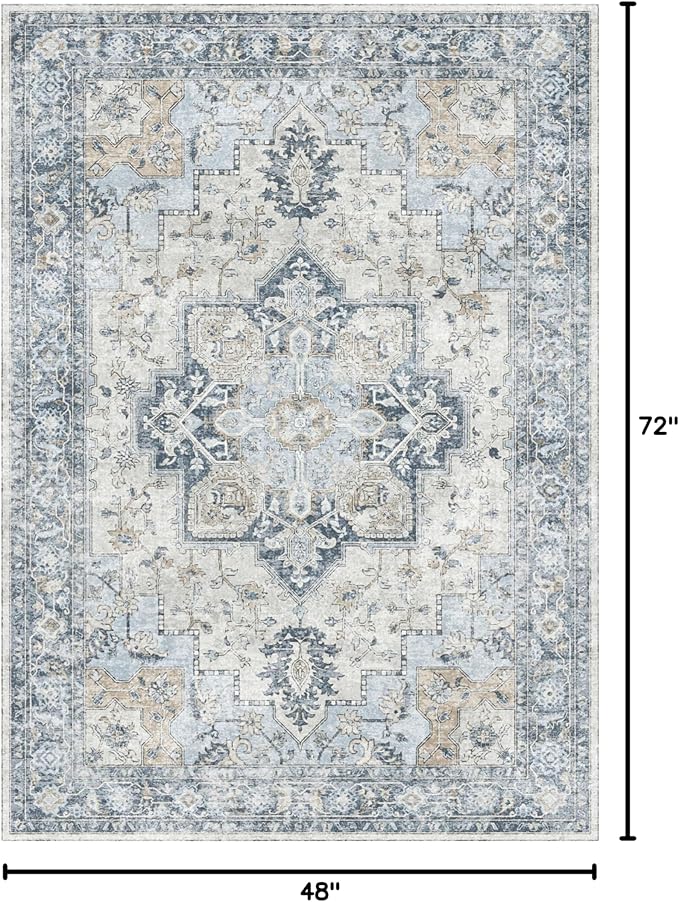GENIMO 4x6 Area Rugs for Living Room, Machine Washable Rug, Non Slip Vintage - Image 2